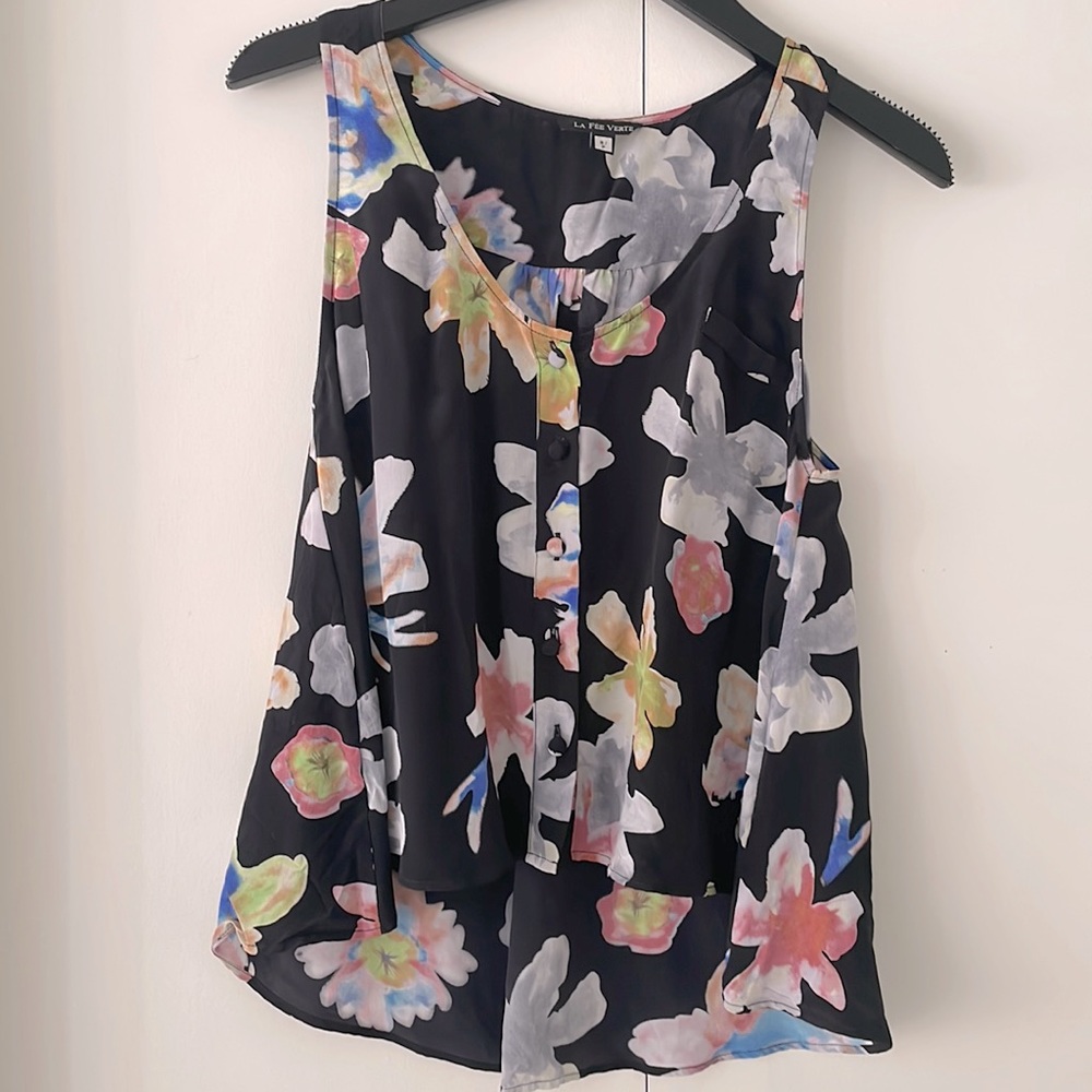 La Fee Verte Silk Floral Tank
